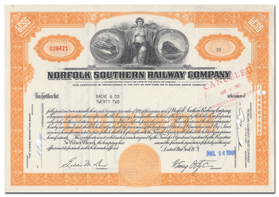 Norfolk Southern Railway Company Stock Certificate