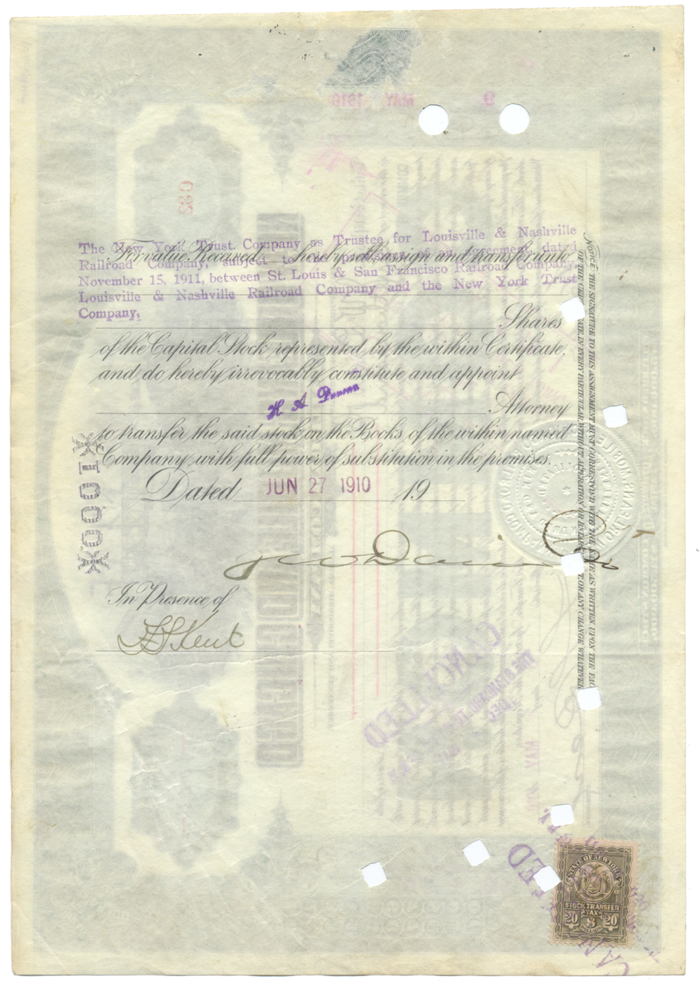 New Orleans, Mobile and Chicago Railroad Company Stock Certificate