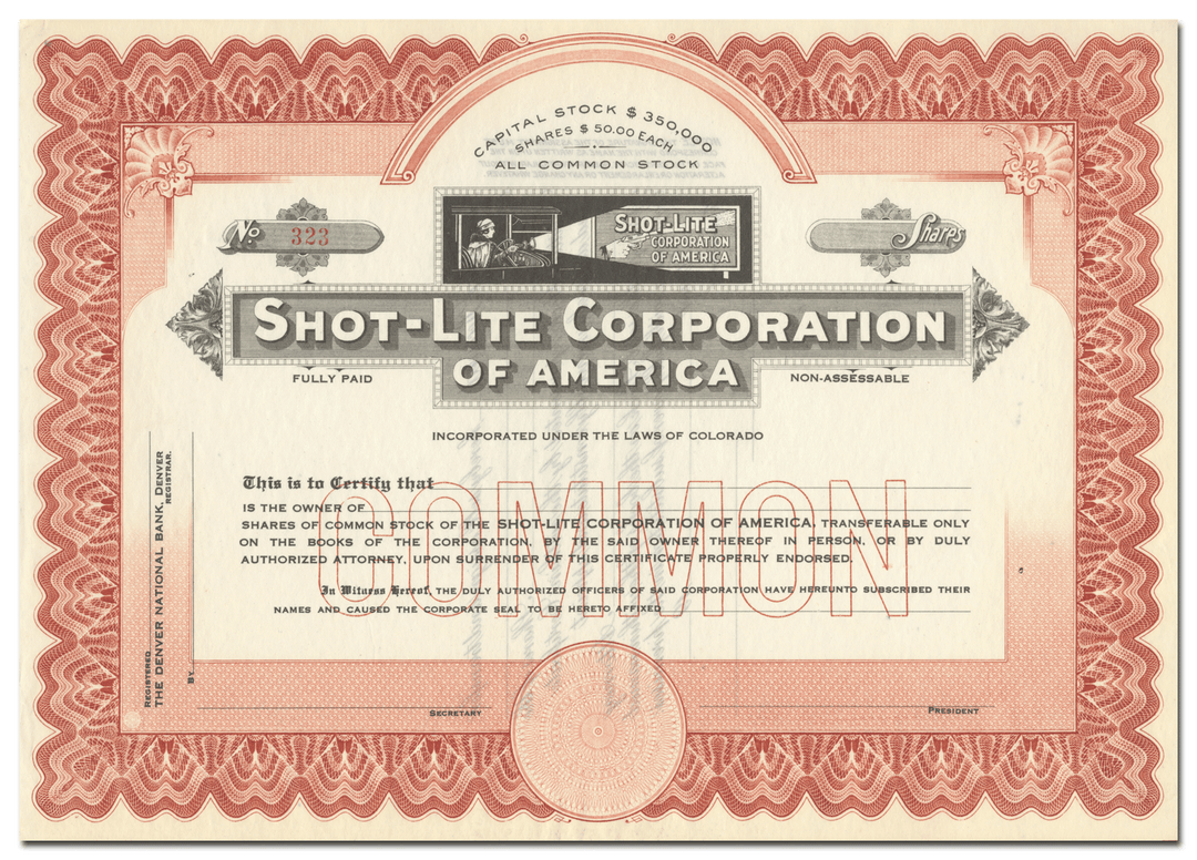 Shot-Lite Corporation of America Stock Certificate