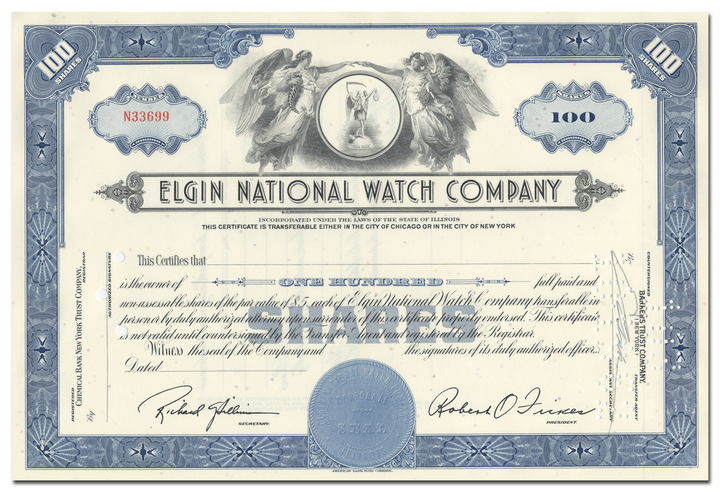 Elgin National Watch Company Stock Certificate