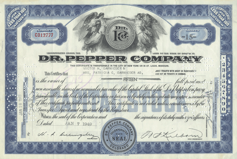 Dr. Pepper Company Stock Certificate