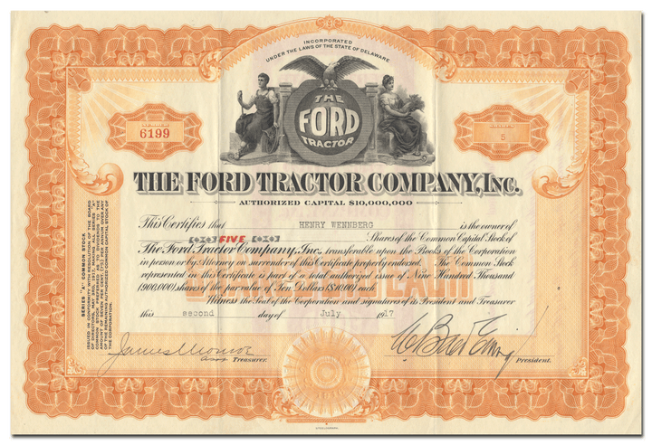 Ford Tractor Company, Inc. Stock Certificate