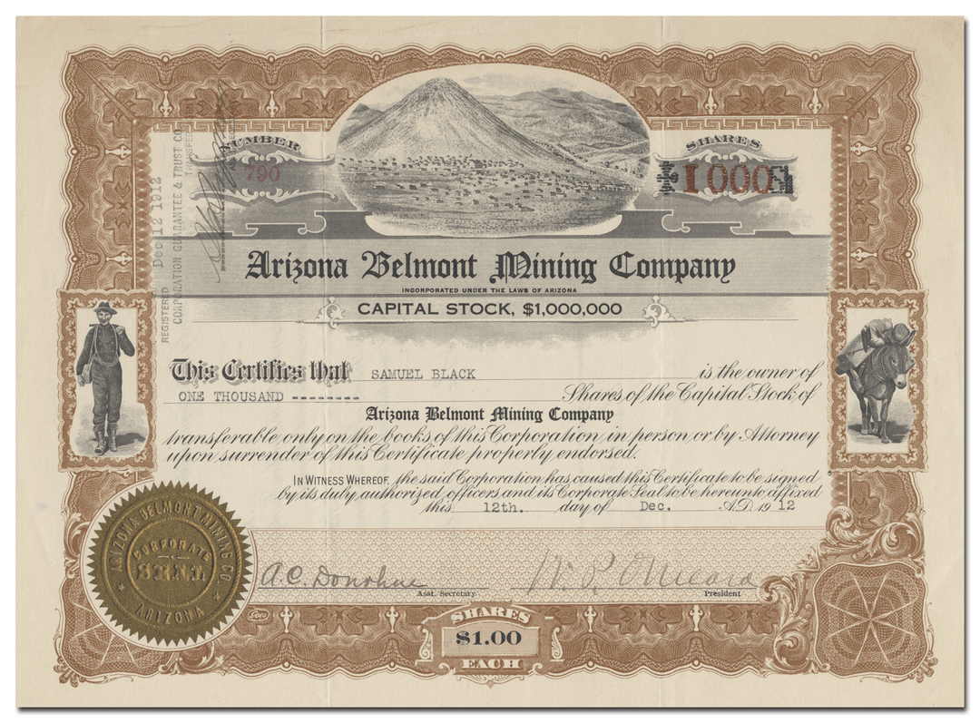 Arizona Belmont Mining Company Stock Certificate