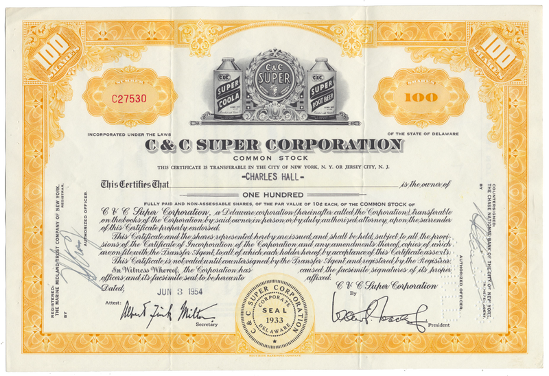 C & C Super Corporation Stock Certificate