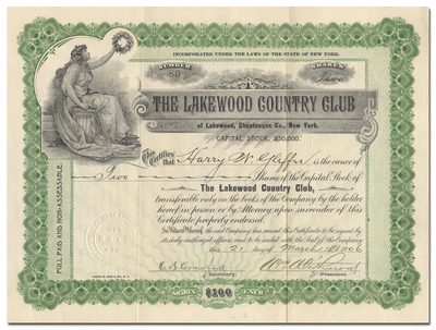 Lakewood Country Club Stock Certificate