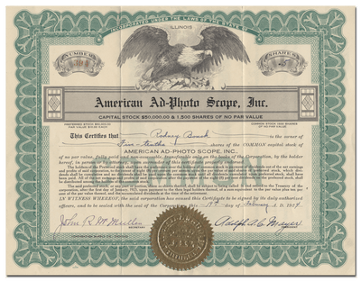 American Ad-Photo Scope, Inc. Stock Certificate