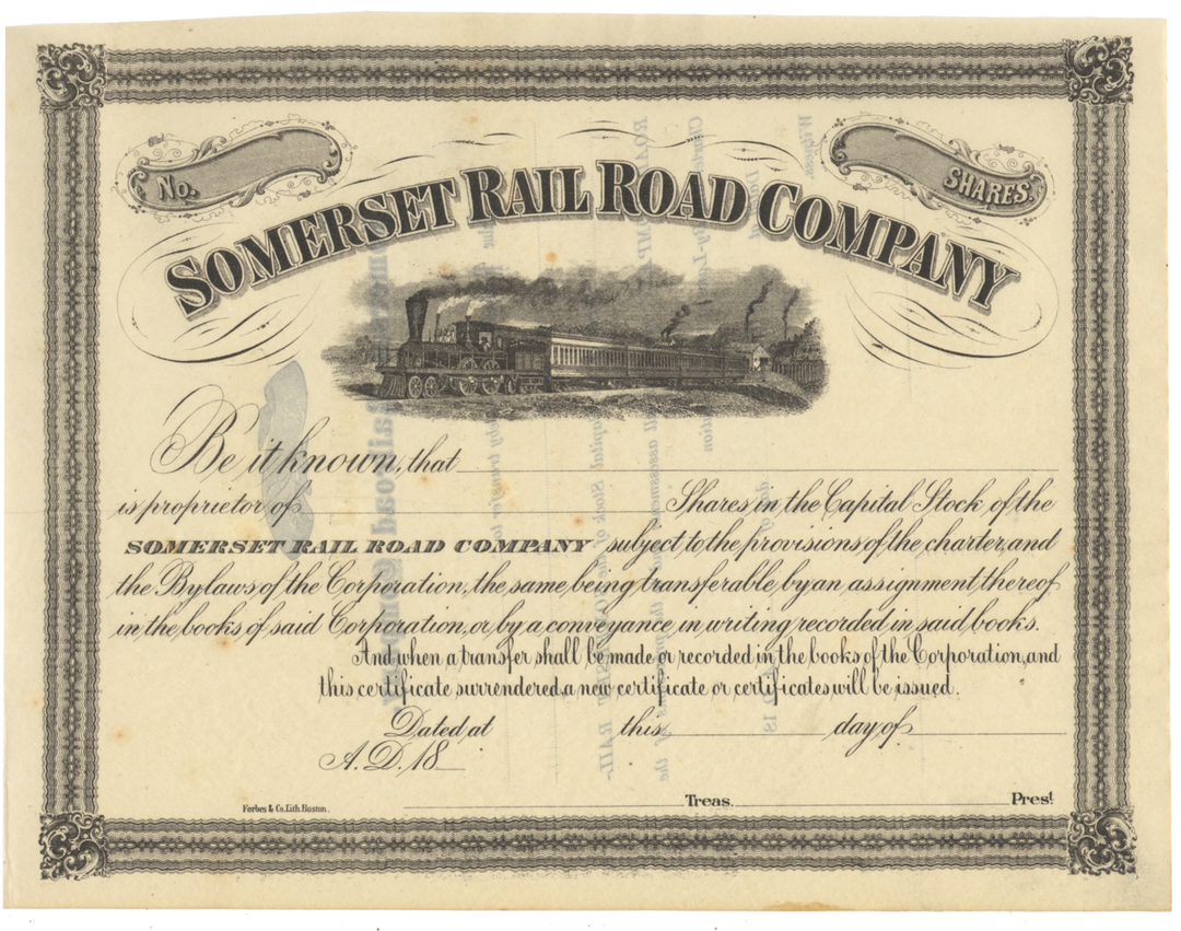 Somerset Rail Road Company Stock Certificate