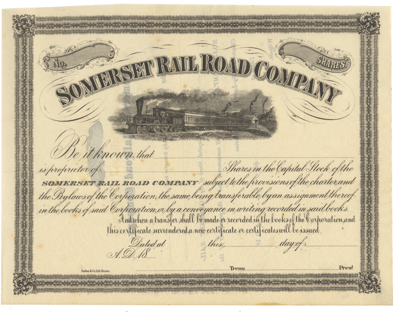 Somerset Rail Road Company Stock Certificate