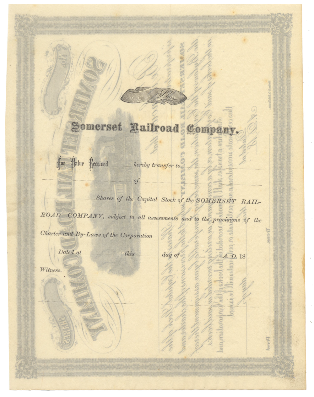 Somerset Rail Road Company Stock Certificate