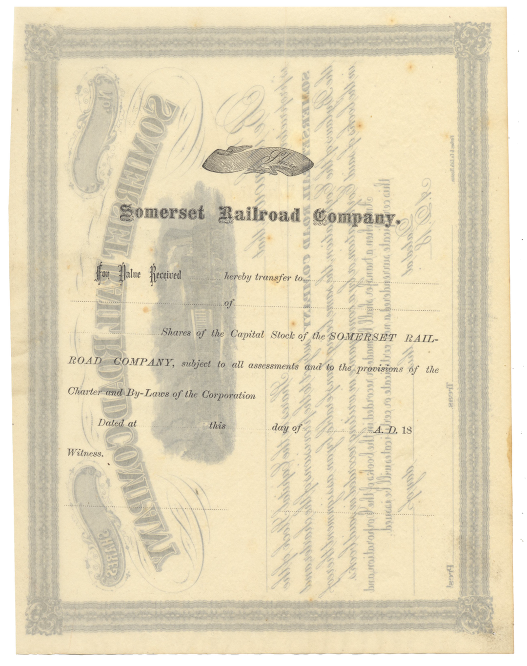 Somerset Rail Road Company Stock Certificate