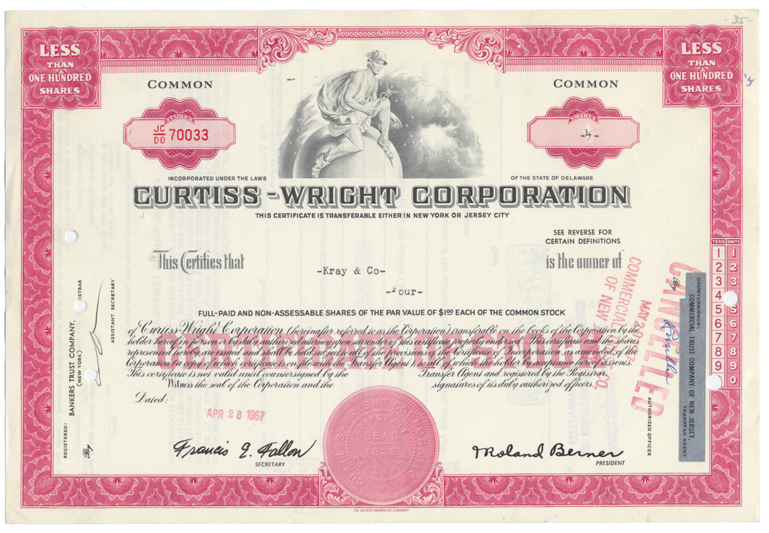 Curtiss-Wright Corporation Stock Certificate