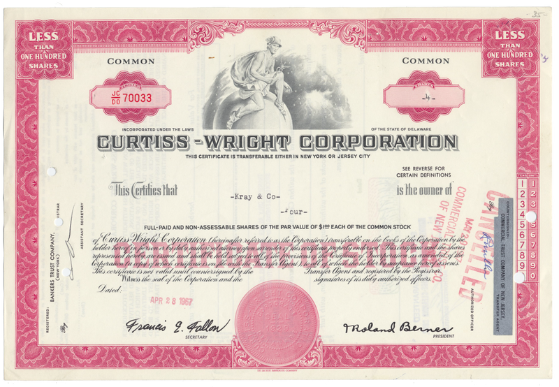 Curtiss-Wright Corporation Stock Certificate