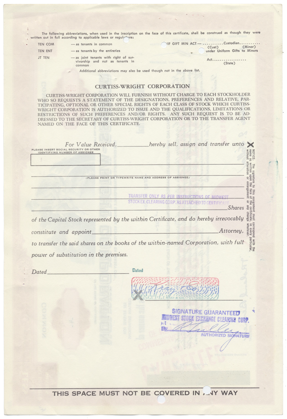 Curtiss-Wright Corporation Stock Certificate