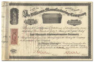 Williams Manufacturing Company Stock Certificate