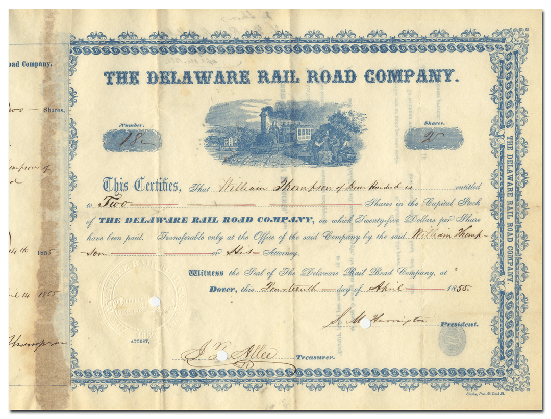 Delaware Railroad Company Stock Certificate