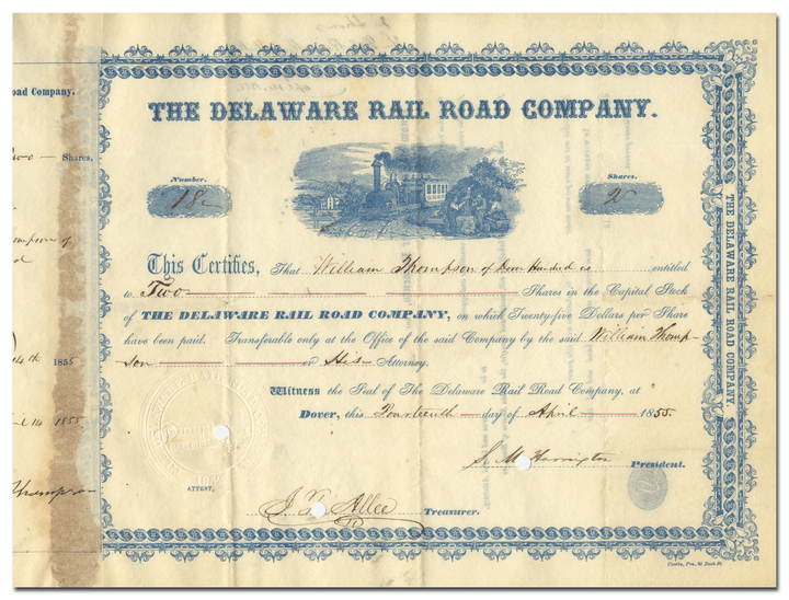 Delaware Railroad Company Stock Certificate