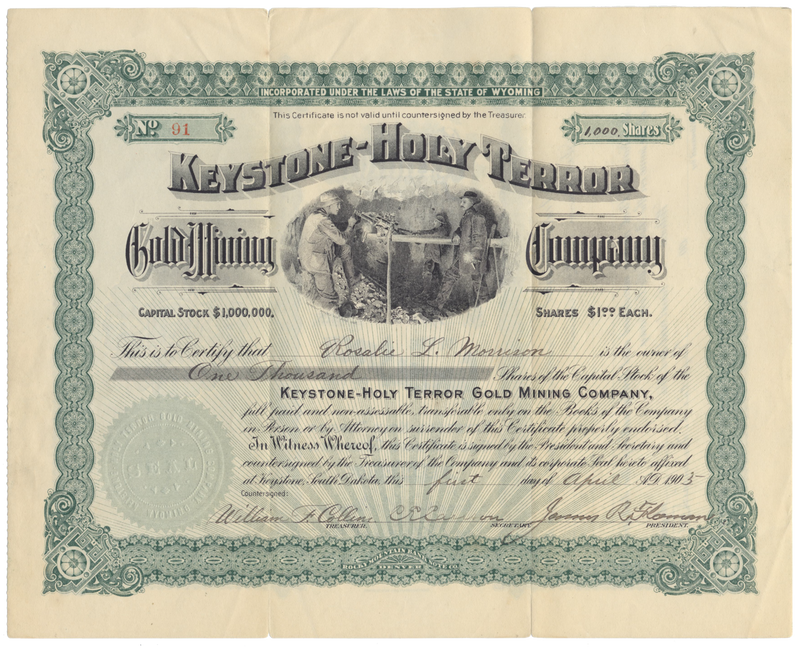 Keystone - Holy Terror Gold Mining Company Stock Certificate