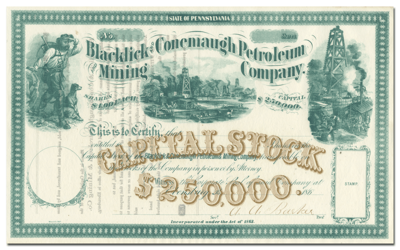 Blacklick and Conemaugh Petroleum and Mining Company Stock Certificate