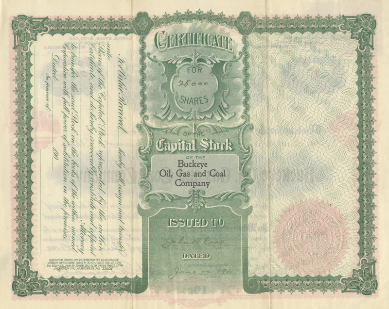 Buckeye Oil, Gas and Coal Company Stock Certificate