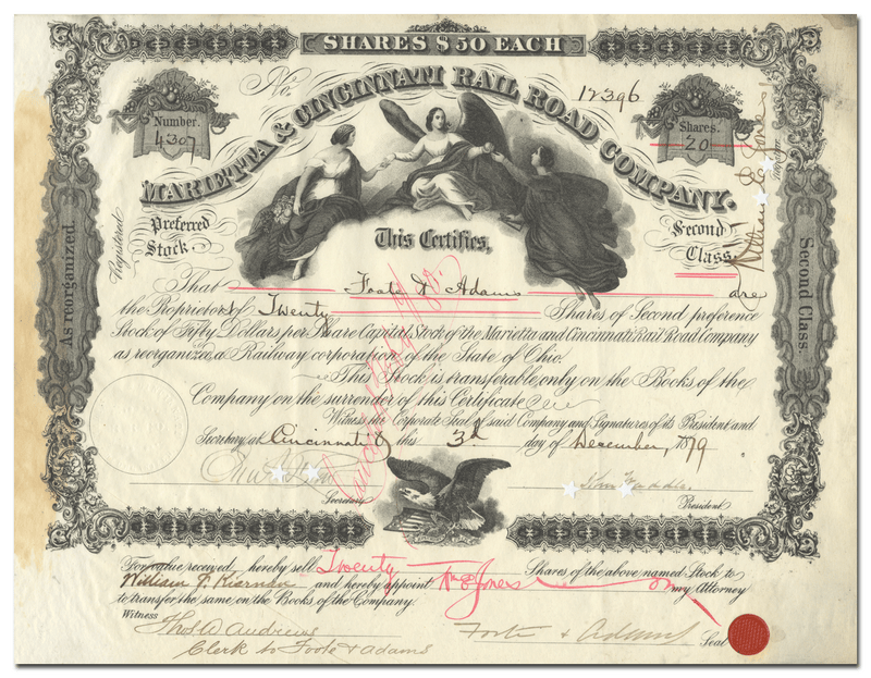 Marietta & Cincinnati Rail Road Company Stock Certificate