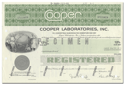 Cooper Laboratories, Inc. Specimen Bond Certificate