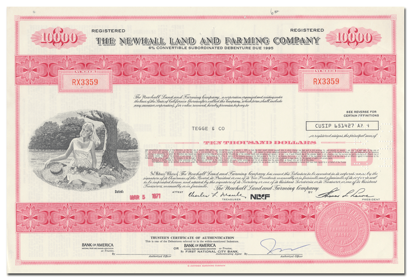 Newhall Land and Farming Company Bond Certificate