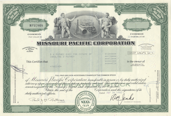 Missouri Pacific Corporation Stock Certificate