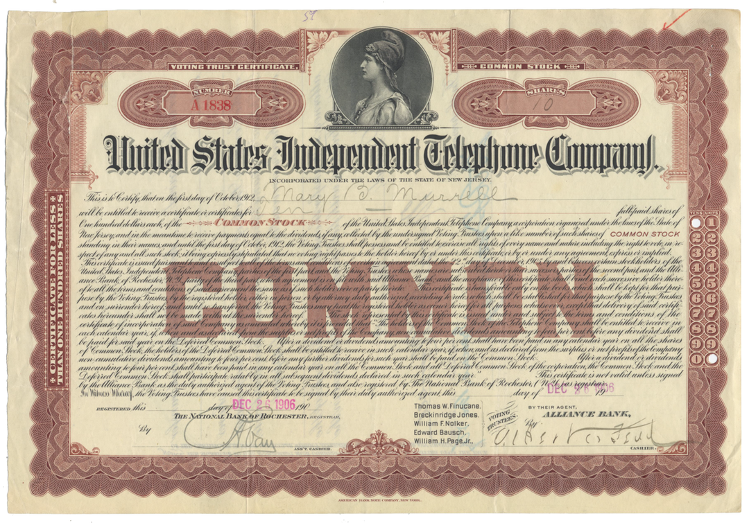 United States Independent Telephone Company Stock Certificate