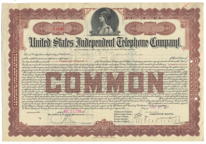 United States Independent Telephone Company Stock Certificate