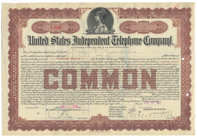 United States Independent Telephone Company Stock Certificate
