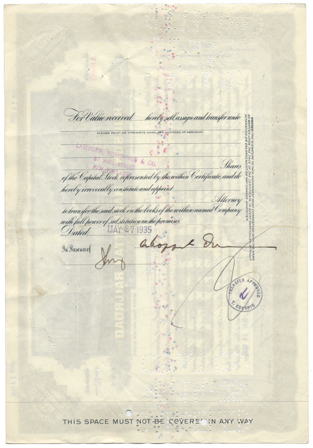 Hudson & Manhattan Railroad Company Stock Certificate