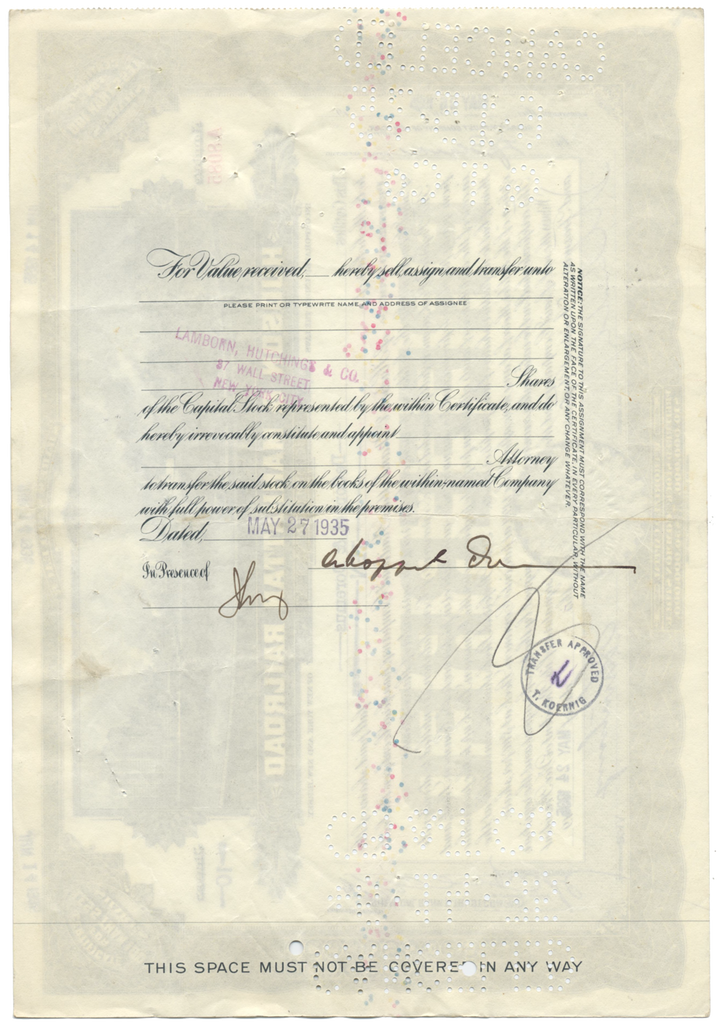 Hudson & Manhattan Railroad Company Stock Certificate