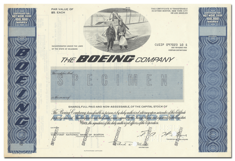 Boeing Company Specimen Stock Certificate