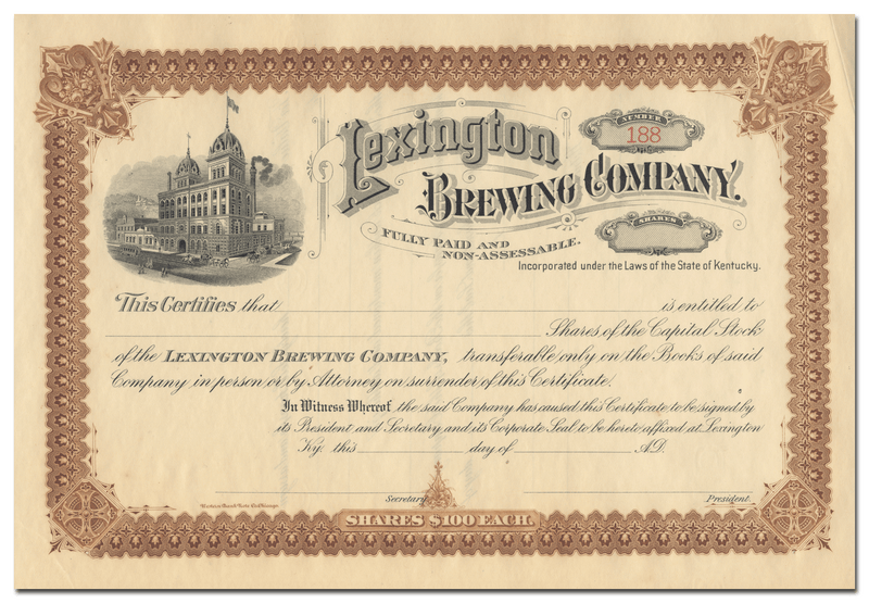 Lexington Brewing Company Stock Certificate