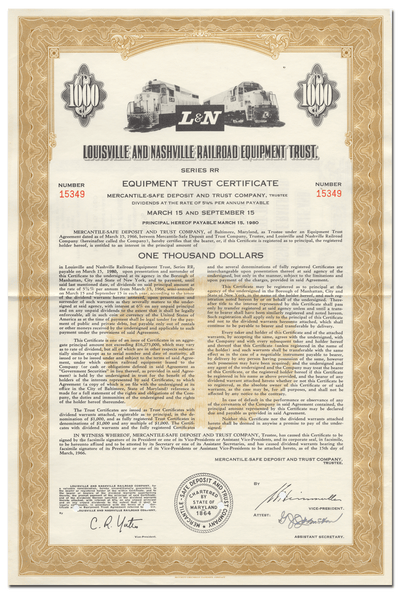 Louisville and Nashville Railroad Company Bond Certificate
