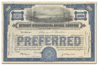 Detroit International Bridge Company Stock Certificate