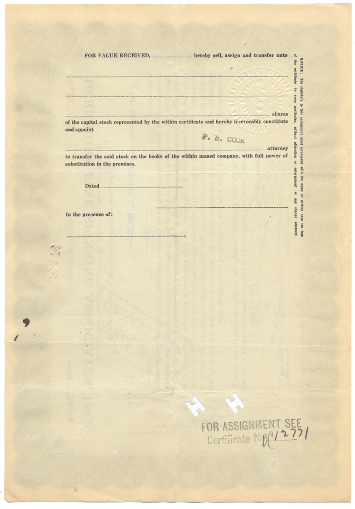 Berkshire Fine Spinning Associates, Inc. Stock Certificate