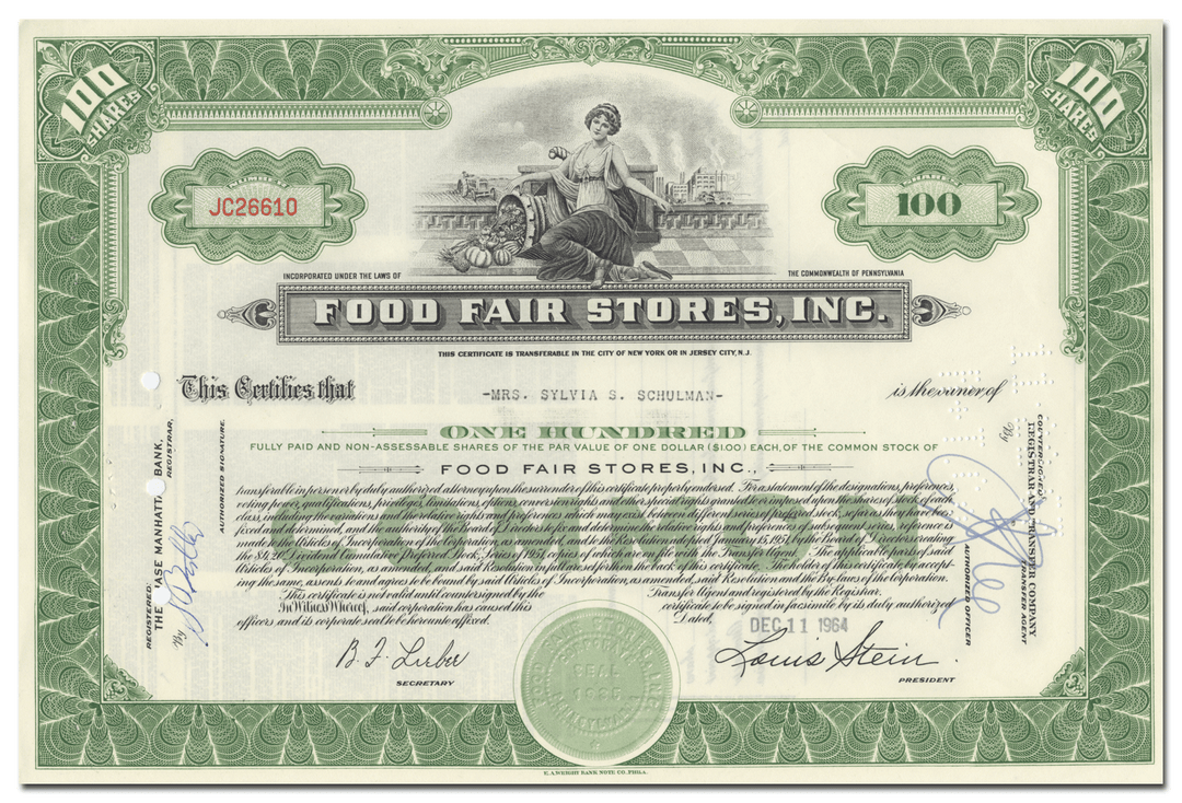 Food Fair Stores, Inc. Stock Certificate