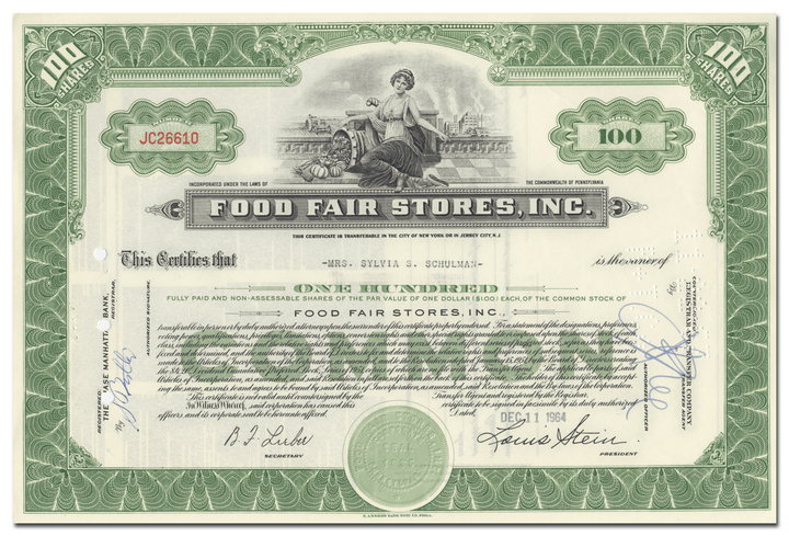 Food Fair Stores, Inc. Stock Certificate