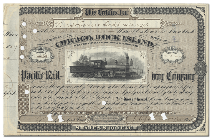 Chicago, Rock Island and Pacific Railway Company Stock Certificate