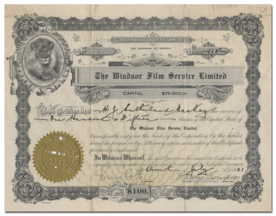 Windsor Film Service Limited Stock Certificate
