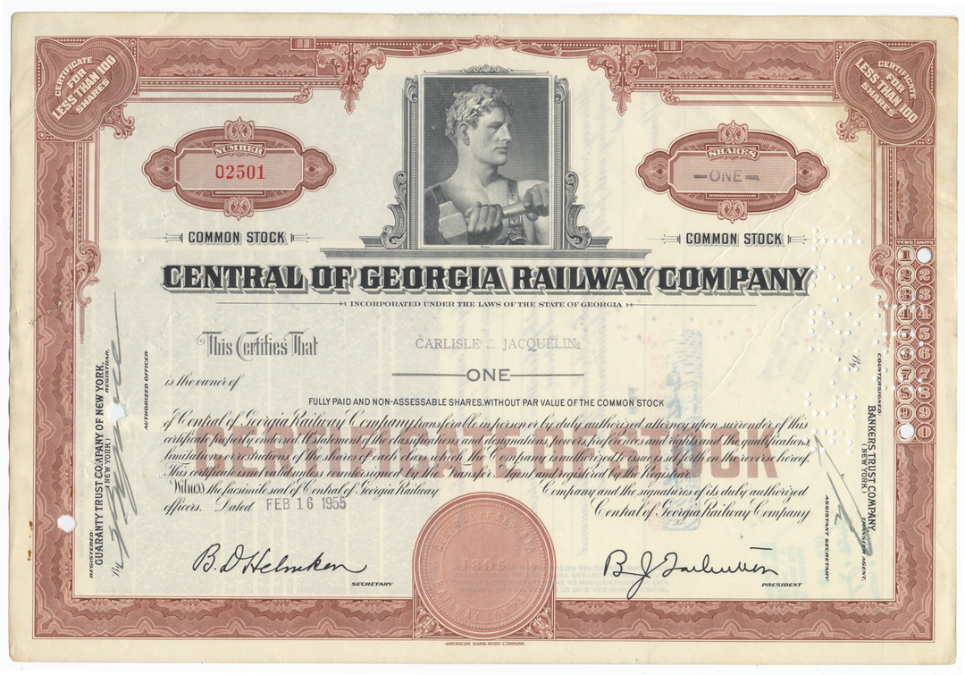 Central of Georgia Railway Company Stock Certificate