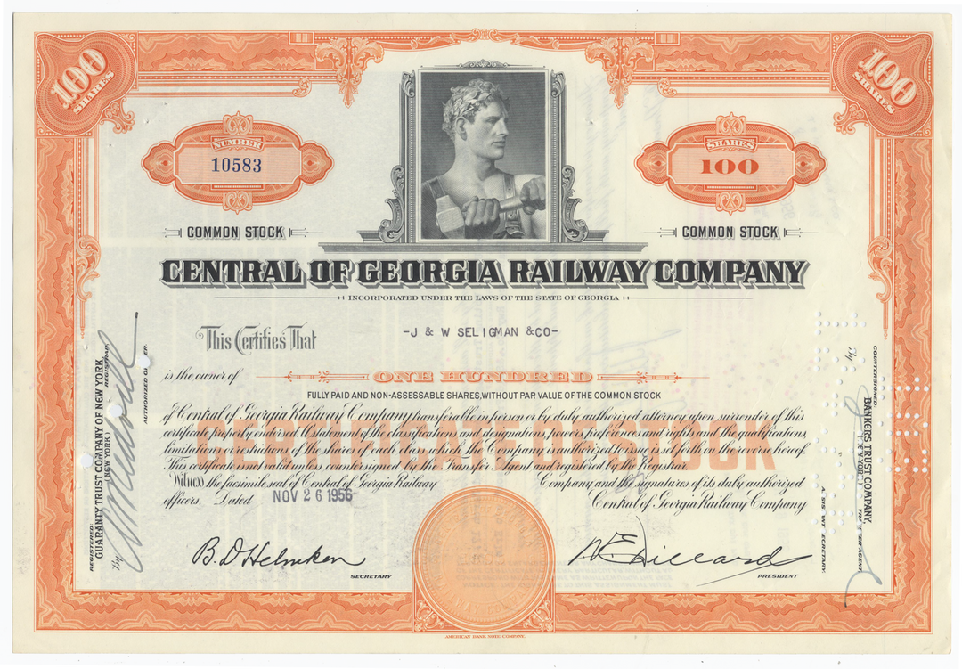 Central of Georgia Railway Company Stock Certificate