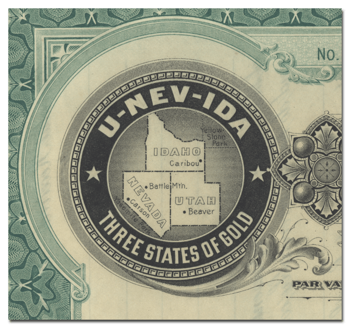 U-Nev-Ida Gold  Mining Company Stock Certificate