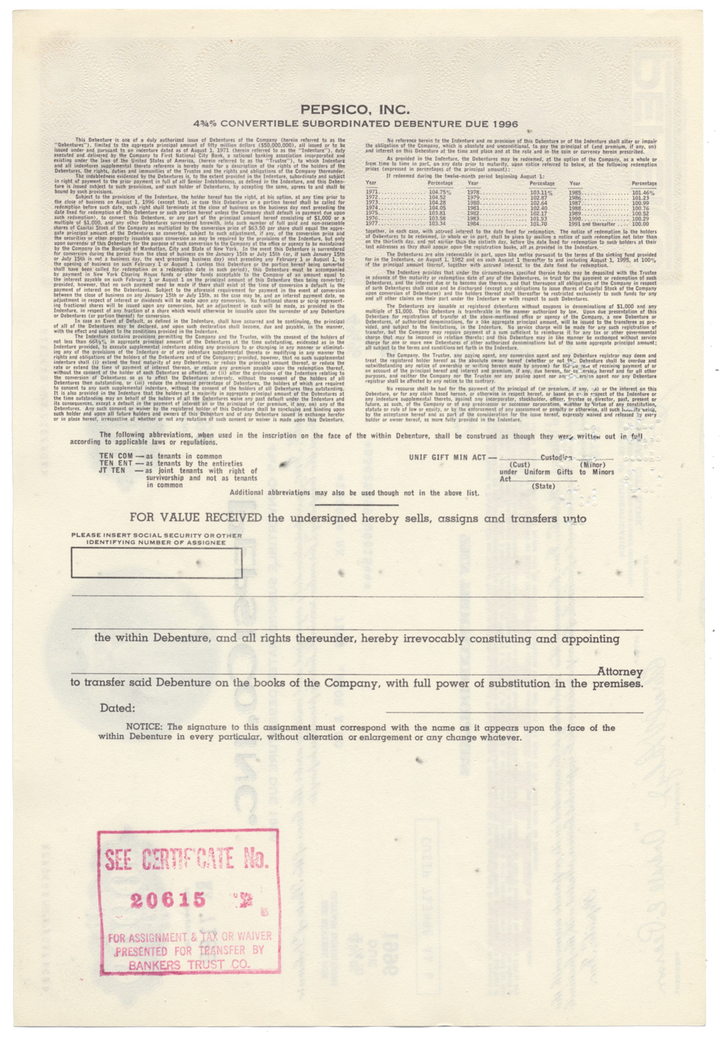 PepsiCo, Inc. Bond Certificate