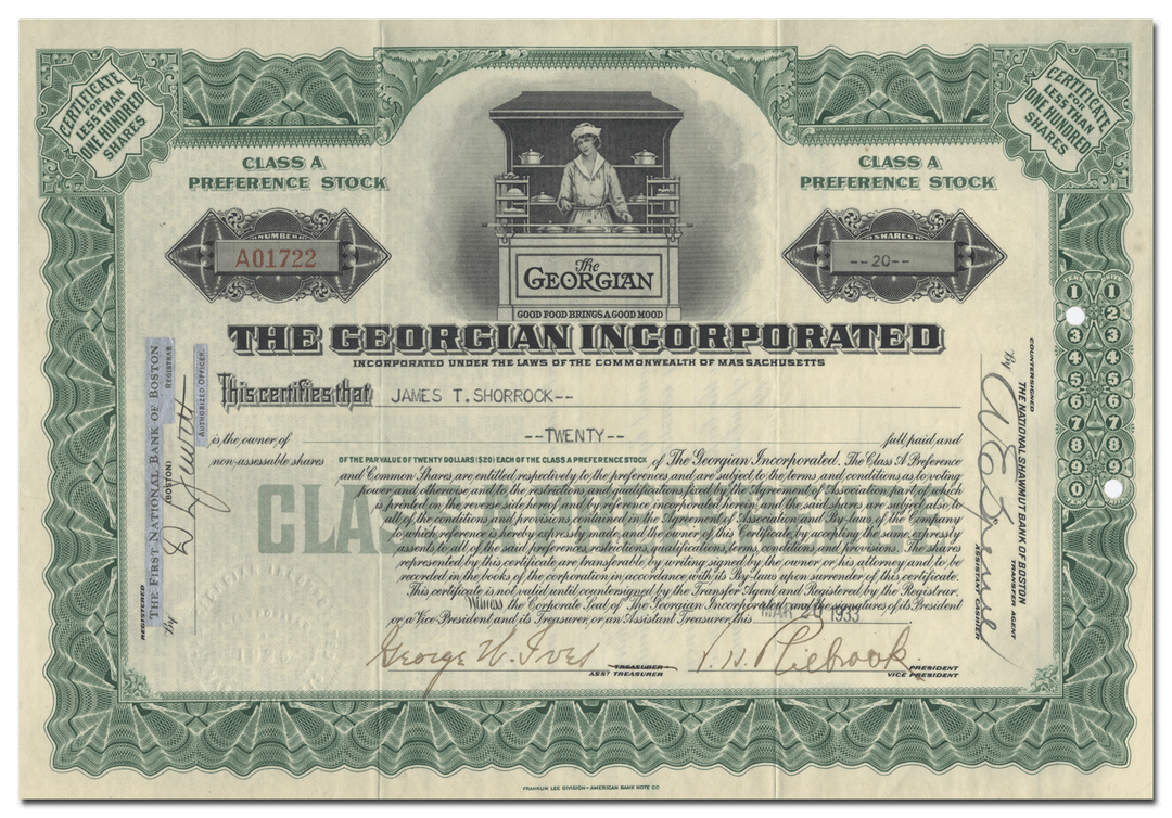 The Georgian Incorporated Stock Certificate