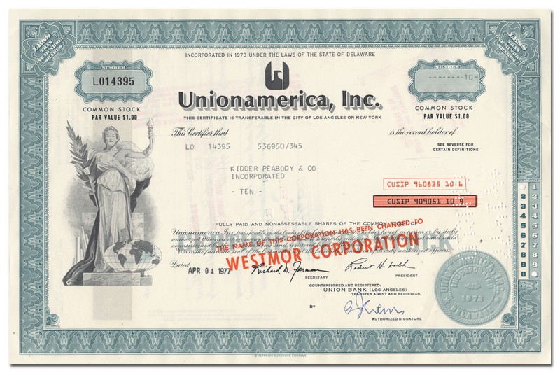 Unionamerica, Inc. Stock Certificate