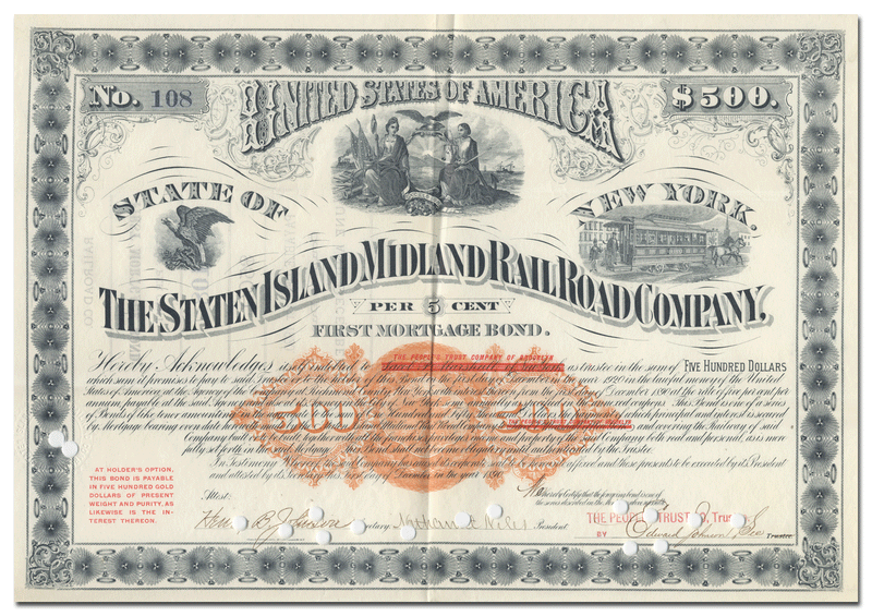 Staten Island Midland Railroad Company Bond Certificate