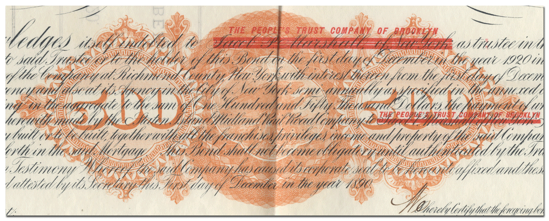 Staten Island Midland Railroad Company Bond Certificate