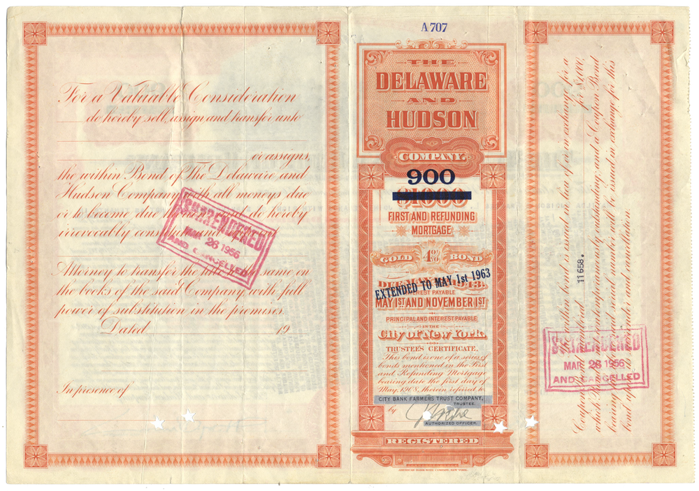 Delaware and Hudson Company Bond Certificate